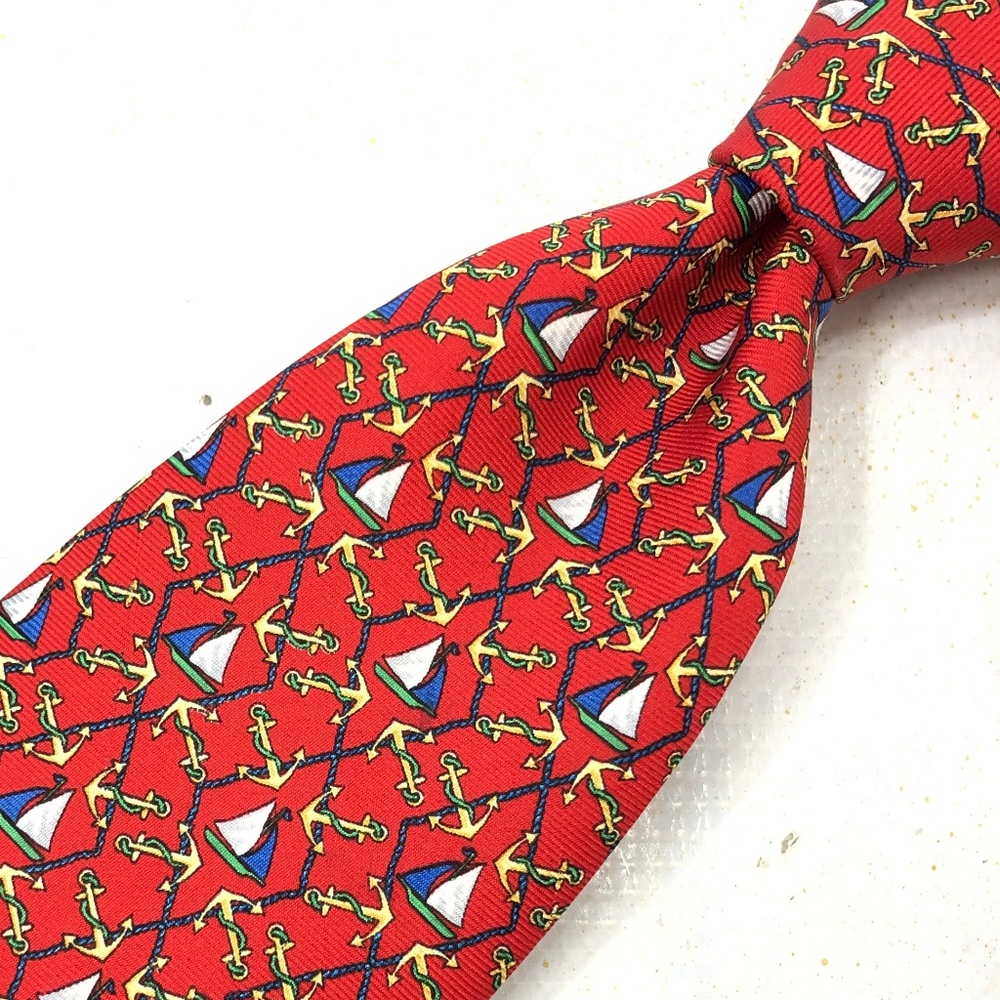 TRIMINGHAMS Bermuda Tie Red Sails Anchors Silk
